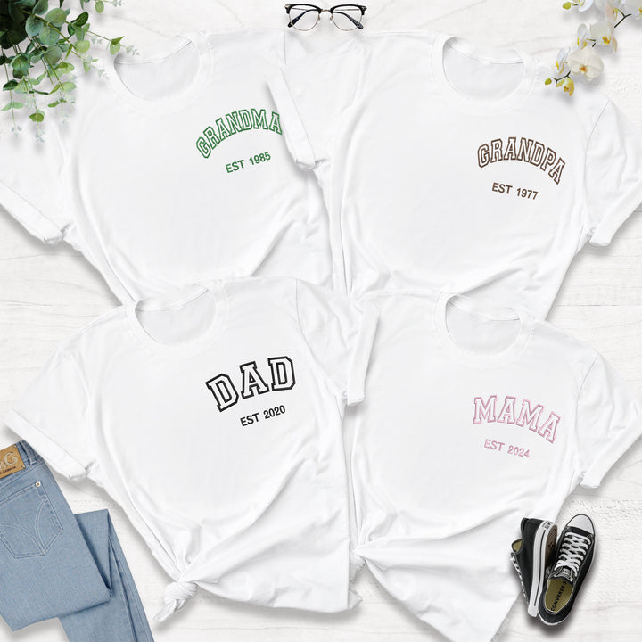 Personalized Embroidered Dad with Date T-shirt wokigi