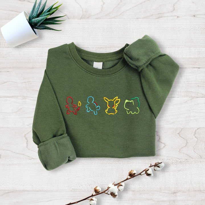 Embroidered Pokemon Silhouette Adult Sweatshirt - wokigi