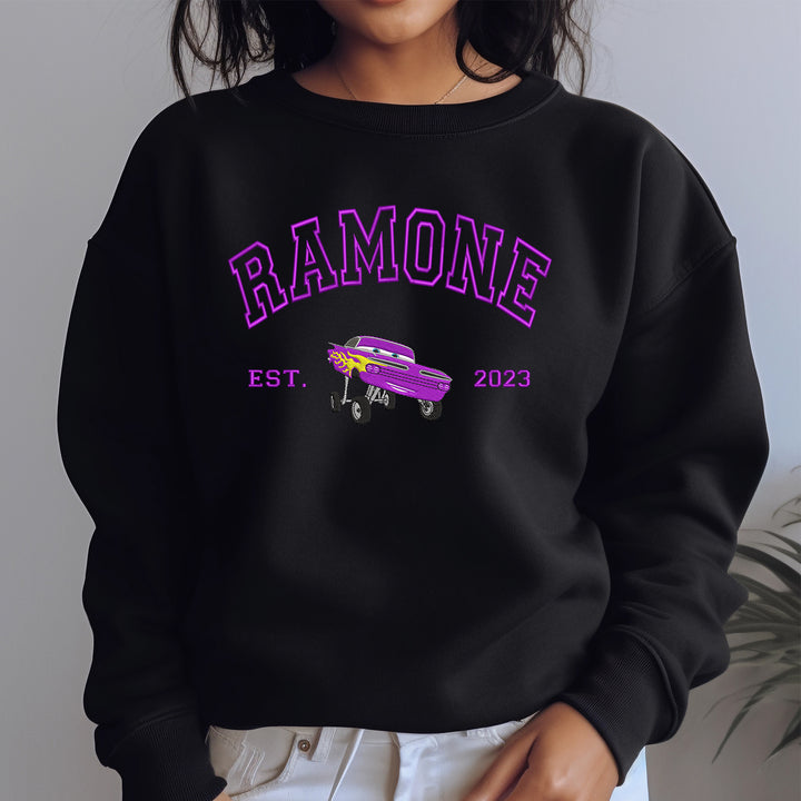 Personalized Disney Cars Ramone Embroidered Adult Sweatshirt wokigi