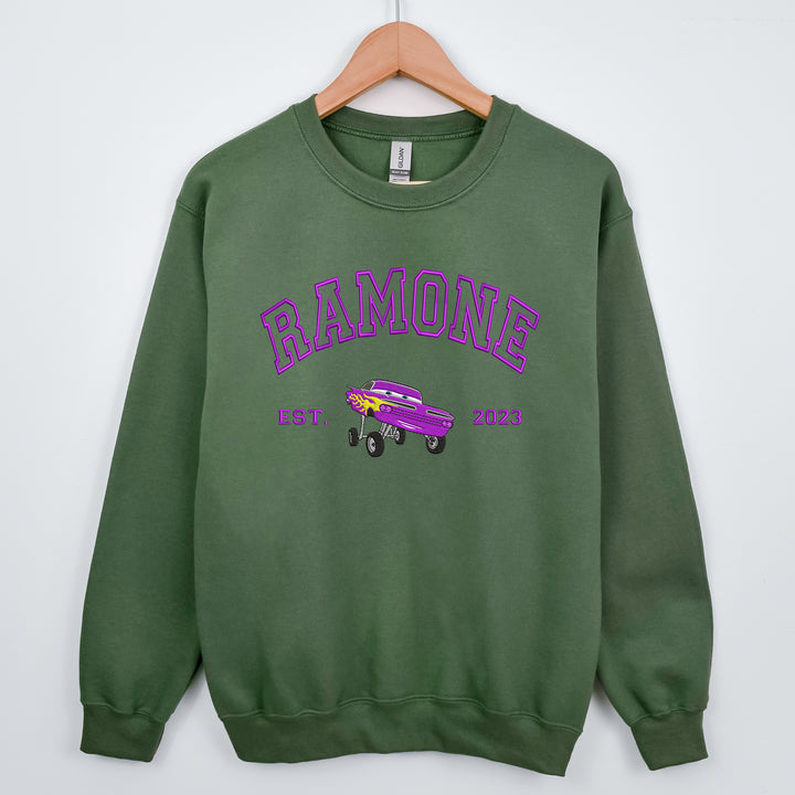 Personalized Disney Cars Ramone Embroidered Adult Sweatshirt wokigi