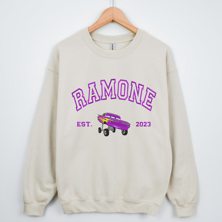 Personalized Disney Cars Ramone Embroidered Adult Sweatshirt wokigi