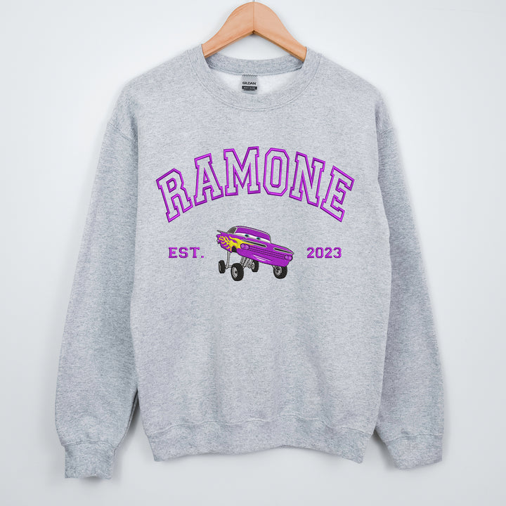 Personalized Disney Cars Ramone Embroidered Adult Sweatshirt wokigi