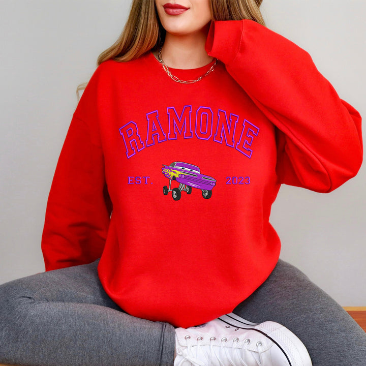 Personalized Disney Cars Ramone Embroidered Adult Sweatshirt wokigi