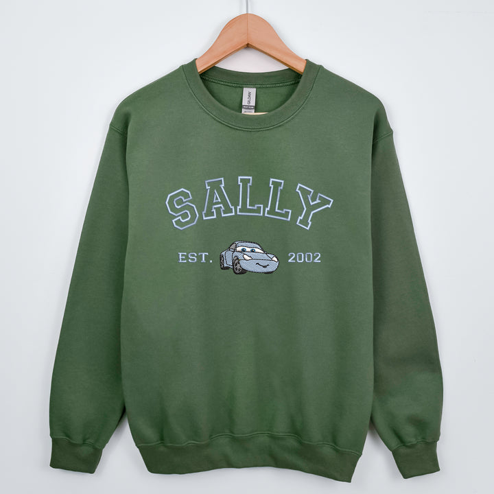 Personalized Disney Cars Sally Embroidered Adult Sweatshirt wokigi