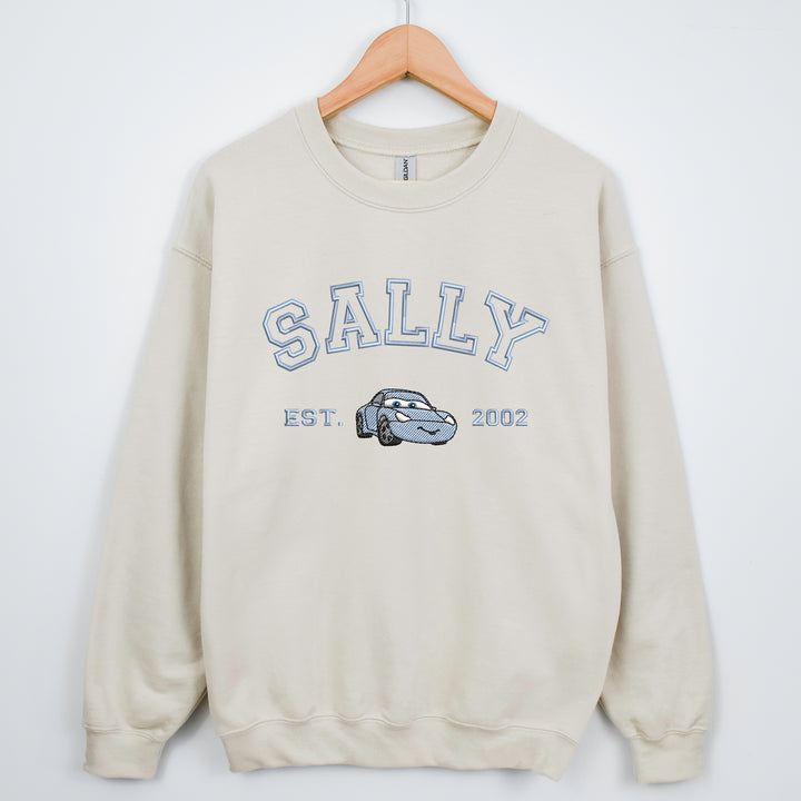 Personalized Disney Cars Sally Embroidered Adult Sweatshirt wokigi