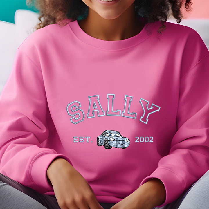 Personalized Disney Cars Sally Embroidered Adult Sweatshirt wokigi