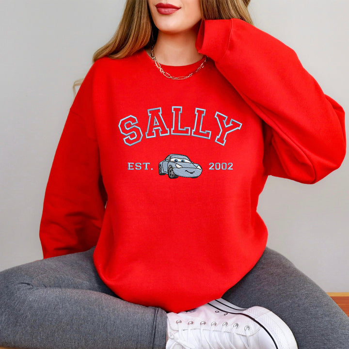 Personalized Disney Cars Sally Embroidered Adult Sweatshirt wokigi