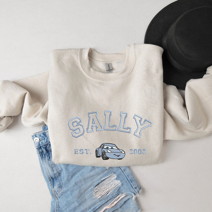 Personalized Disney Cars Sally Embroidered Adult Sweatshirt wokigi