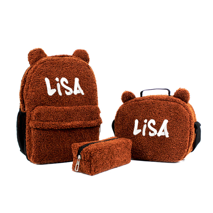 Personalized Cinnamon Teddy Bear Backpack & Lunch Bag Set wokigi