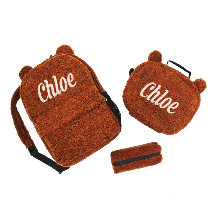 Personalized Cinnamon Teddy Bear Backpack & Lunch Bag Set wokigi