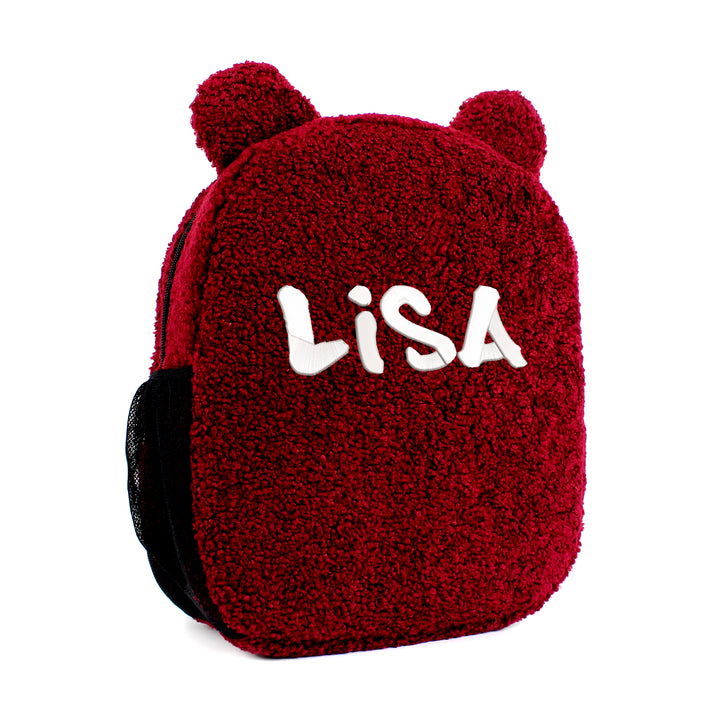 Personalized Claret Red Teddy Bear Kids Medium Backpack wokigi