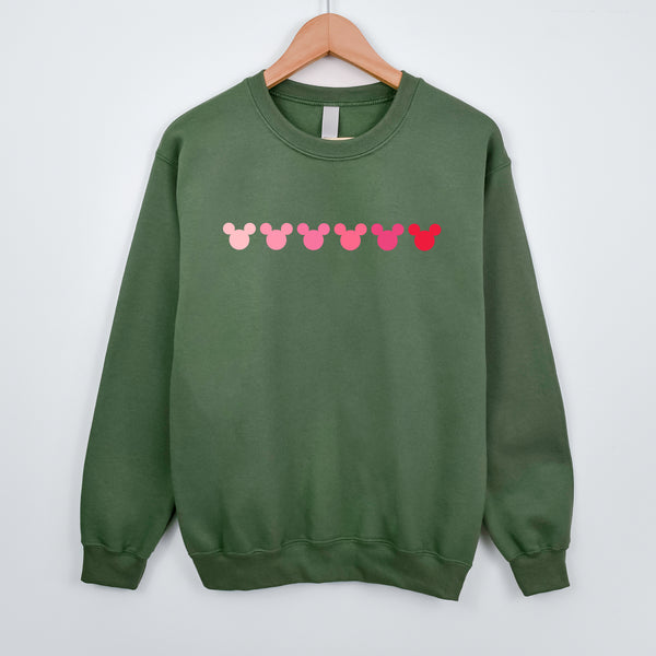 Disney Pink Mickey Ear Hearts Adult Sweatshirt