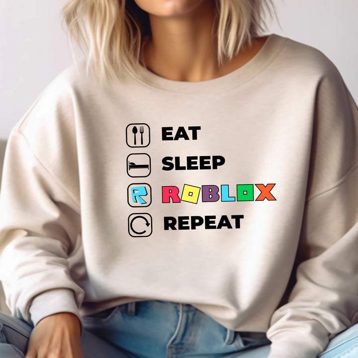 Eat Sleep Roblox Repeat Adult Sweatshirt - wokigi