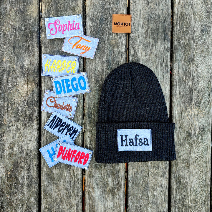 Black Baby Toddler Beanie with Custom Name Personalization wokigi