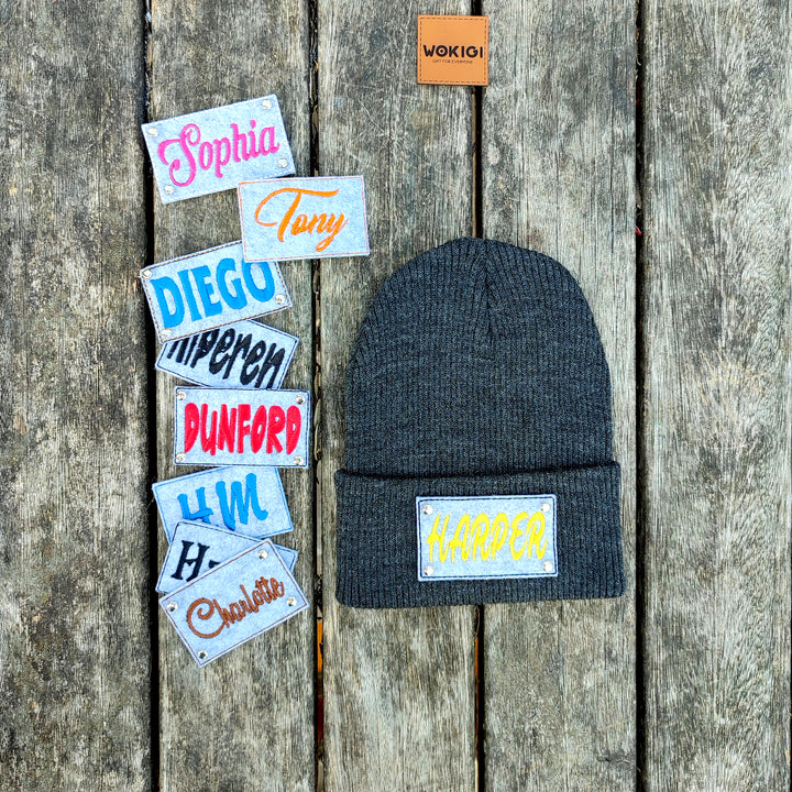 Dark Grey Baby Toddler Beanie with Custom Name Personalization wokigi