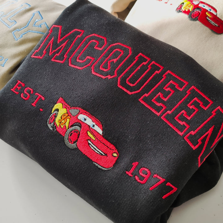 Disney Cars McQueen & Sally Embroidered Couple Sweatshirt Personalization wokigi