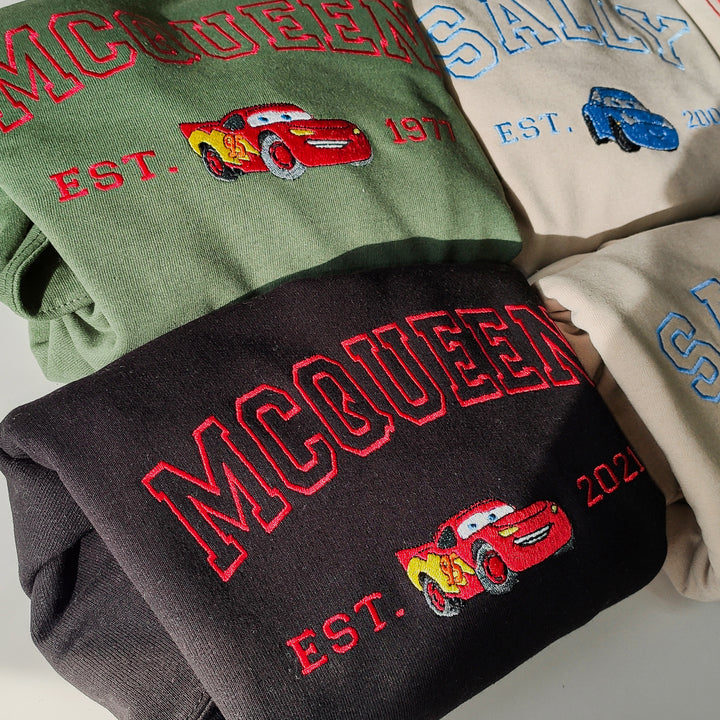 Disney Cars McQueen & Sally Embroidered Couple Sweatshirt Personalization wokigi