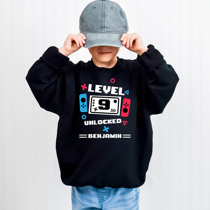 Personalized Level 9 Unlocked Birthday Kids Sweatshirt wokigi