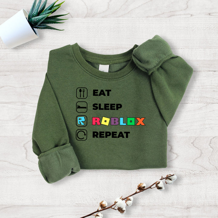 Eat Sleep Roblox Repeat Kids Sweatshirt wokigi