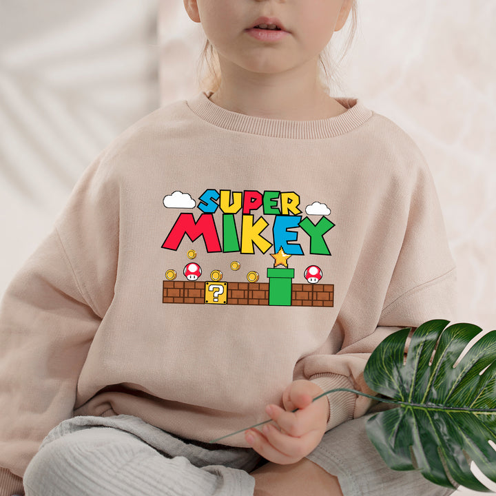 Super Mario Custom Name Kids Sweatshirt wokigi