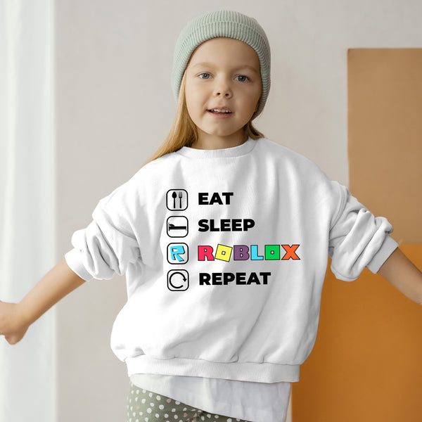 Eat Sleep Roblox Repeat Kids Sweatshirt wokigi