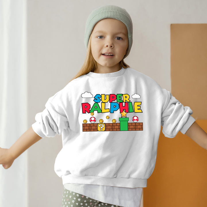 Super Mario Custom Name Kids Sweatshirt wokigi