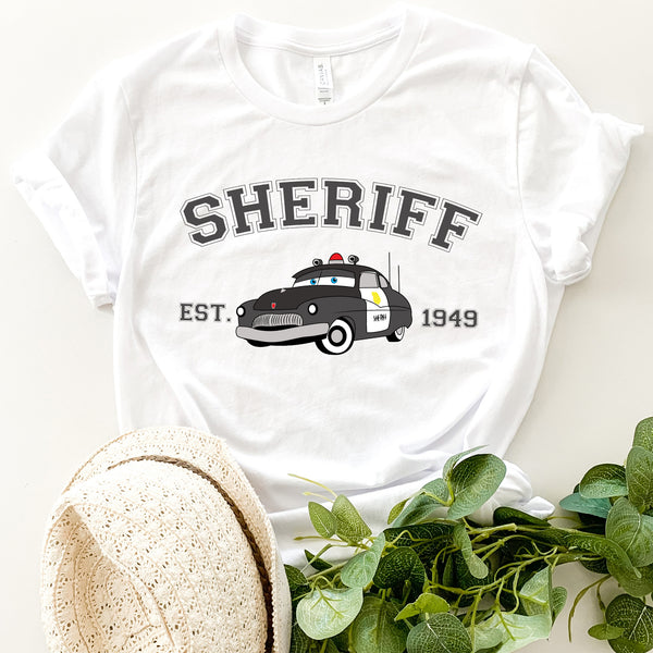 Personalized Disney Cars Sheriff Adult T-shirt wokigi