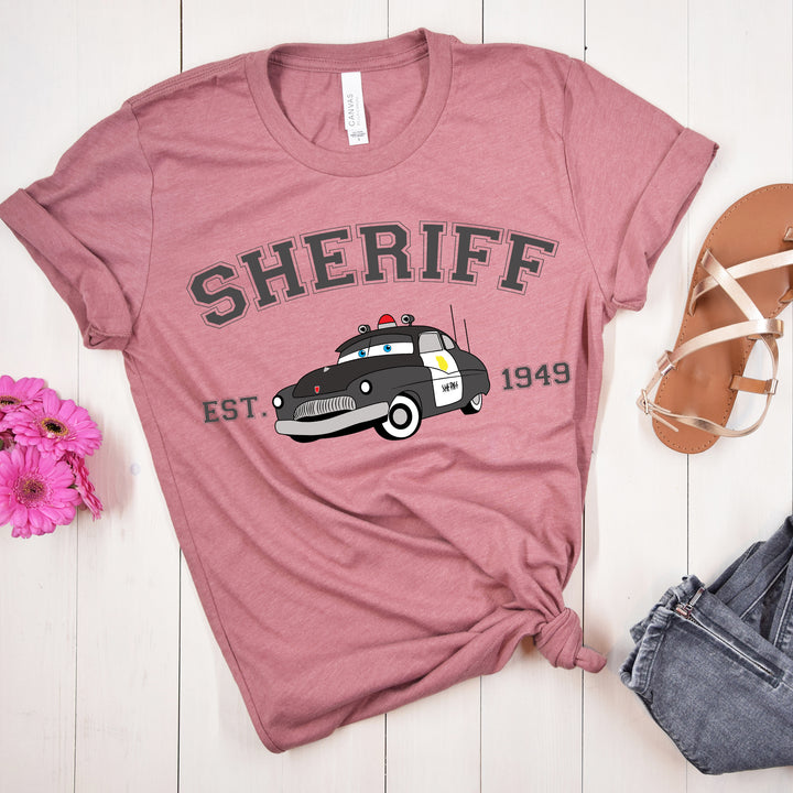 Personalized Disney Cars Sheriff Adult T-shirt wokigi