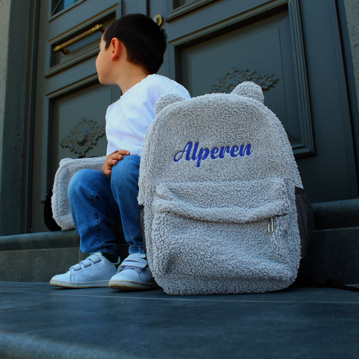 Personalized Large Grey Teddy Bear Backpack for School Kids wokigi