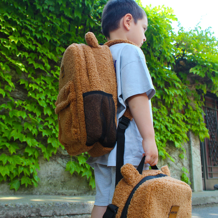 Personalized Large Light Brown Teddy Backpack for School Kid wokigi