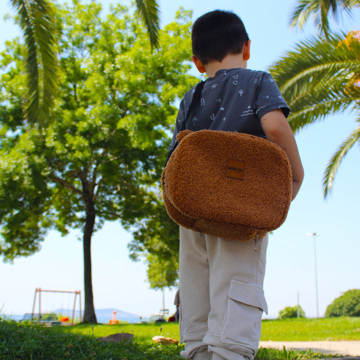 Personalized Light Brown Teddy Plush Kids Lunch Bag wokigi