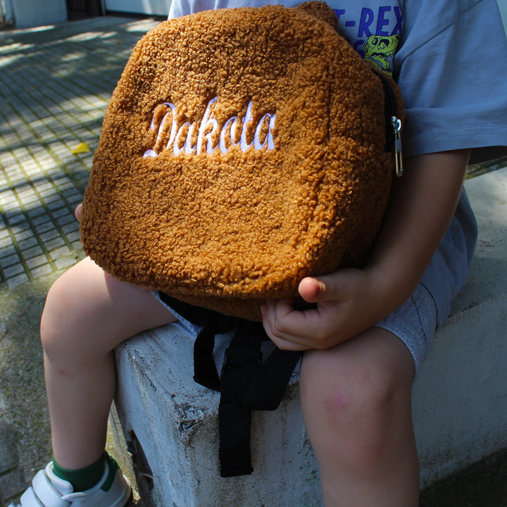 Personalized Light Brown Teddy Bear Small Backpack wokigi