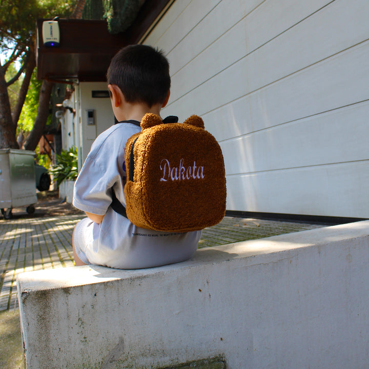 Personalized Light Brown Teddy Bear Small Backpack wokigi