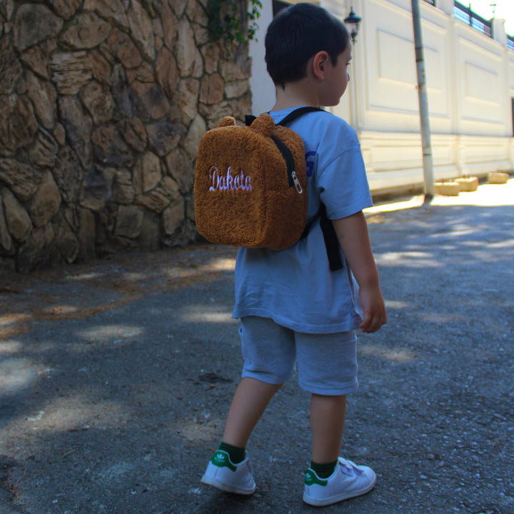 Personalized Light Brown Teddy Bear Small Backpack wokigi