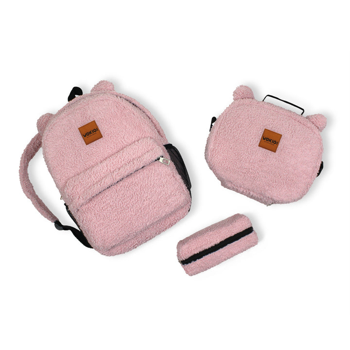 Personalized Powder Pink Teddy Bear Backpack & Lunch Bag Set wokigi