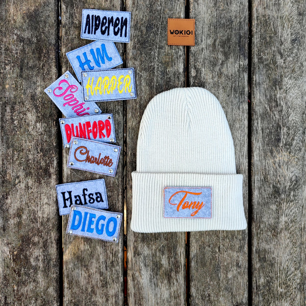 White Baby Toddler Beanie with Custom Name Personalization wokigi